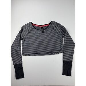 Mondetta Striped Cropped Long Sleeve Top Athletic Pullover S